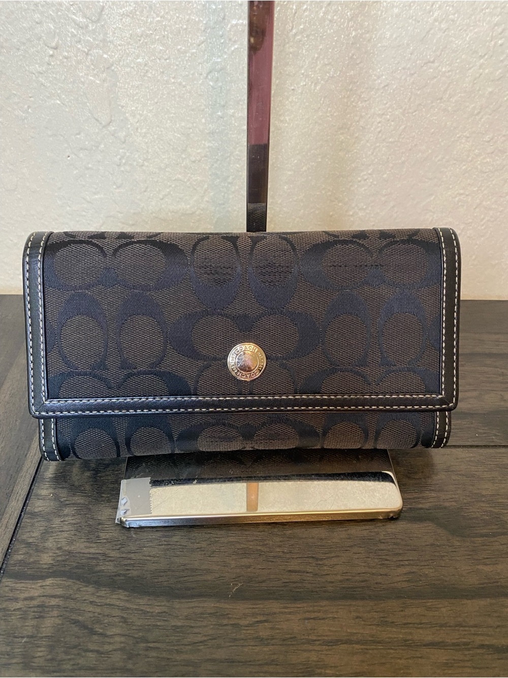 Y2K Coach Signature C black tri-fold wallet